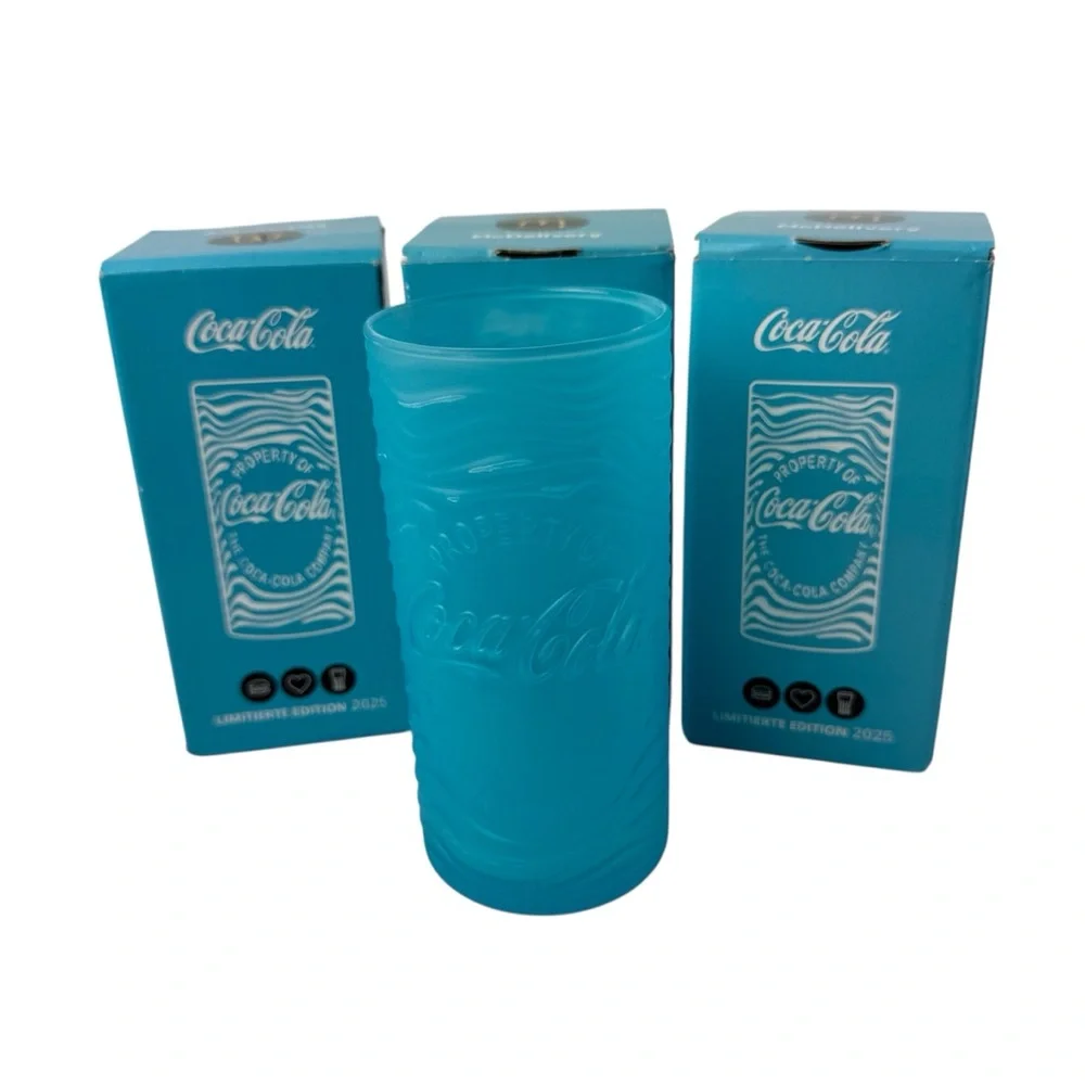 Lot of 3 Coca-Cola Glasses Blue Limited Edition 2025